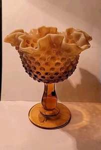 VINTAGE FENTON CAMEO OPALESCENT HOBNAIL RUFFLED FOOTED COMPOTE 6" - Picture 1 of 5