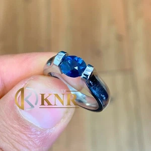 14K WHITE GOLD NATURAL OVAL SAPPHIRE ANDTENSION SET STYLE RING SOLITAIRE 1.50CTW - Picture 1 of 5