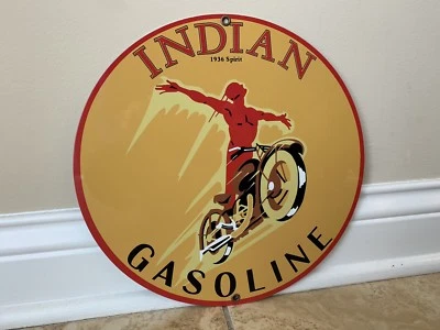Indian Gasoline advertising sign oil gas Round Metal - Image 1 of 3