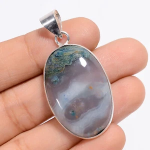 Natural Moss Agate Gemstone Fashion Jewelry 925 Silver Pendant 1.7" ARP-4383 - Picture 1 of 3