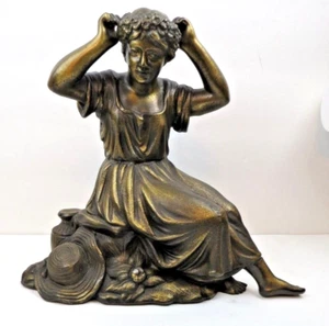 Antique 1890 Bronze Victorian Seated Lady Clock Statue 8" Tall Miller Bronze Co. - Picture 1 of 12