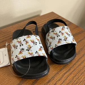 Disney Mickey Mouse Slide Sandals Toddler Size 5/6 Black White Strap Lightweight - Picture 1 of 10