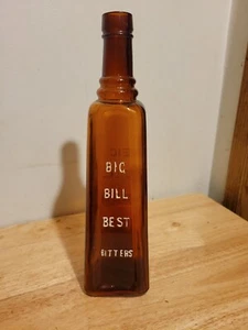 BIG BILL BEST BITTERS 1890s TAPERED OBELISK SHAPE HAND BLOWN BOTTLE NEAR MINT - Picture 1 of 12