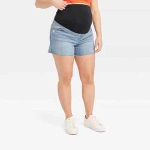 Over Belly Destruction Midi Maternity Jean Shorts 10 - Picture 1 of 1