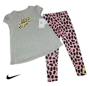 Nike Girls Leggings Shirt Tunic Outfit Set Pink Foam Leopard Print 6 6X NWT - Picture 1 of 4