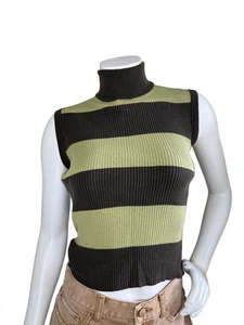 Banana Republic 100% Seide ärmellos Rollkragen Pullover gestreift braun grün S - Bild 1 von 3