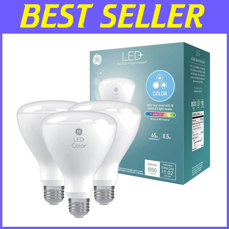 Energy Efficient LED BR30 Color Changing Bulbs with Remote Control - 3 Count - Image 1 of 4