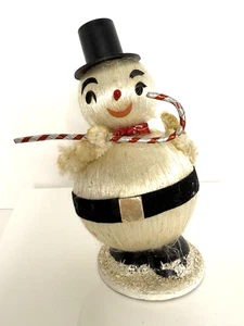 Vintage 50s Snowman Figurine Japan Spun Cotton Satin Thread Xmas Decoration MCM - Picture 1 of 7