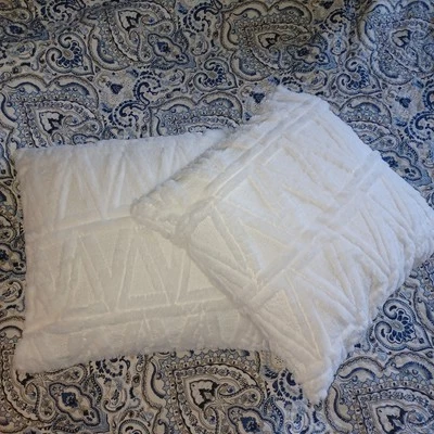 2 White On White Patterned Toss Pillow Covers ~18x18" - Image 1 of 4