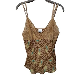 Cabernet Womens Sz S Gold Lace Sheer Cami Leopard Paisley Print Babydoll Tank - Picture 1 of 5