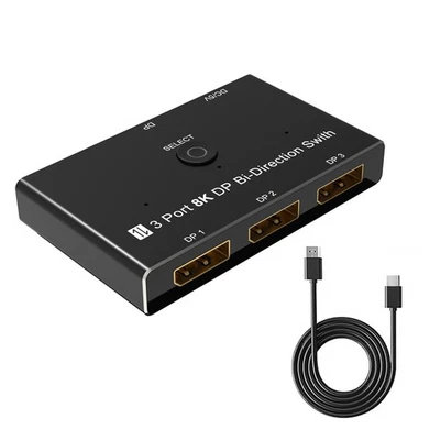 1*8K DisplayPort Splitter 3 in 1 Out  1 in 3 out 3x1 1x3 Display Port Adapter - Bild 1 von 4