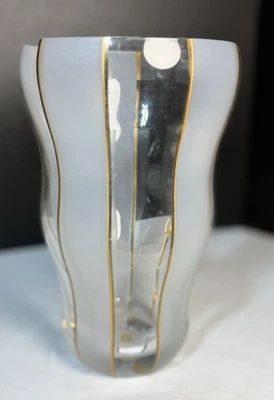 Clear and Etched with Gold Stripe Made in Czech Republic vase 7.75" H - Image 1 of 4