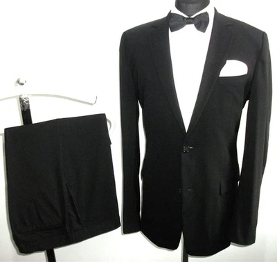 HUGO BOSS Red DINNER EVENING SUIT Jacket Trousers Black WOOL 40 L W 34 L 34 - Image 1 of 4