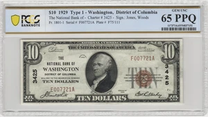 1929 Washington DC $10 National Banknote Charter 3245 PCGS Gem UNC 65 PPQ - Picture 1 of 2