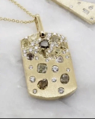 Handmade Stunning Lab-Created Diamonds In Solid 10K Yellow Gold Dog Tag Pendant - Image 1 of 2