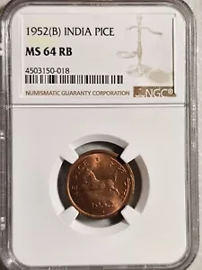 India 1 Pice 1952B NGC MS 64 RB - Picture 1 of 2