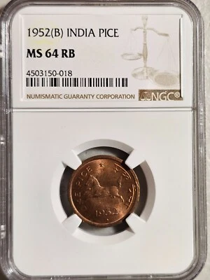 India 1 Pice 1952B NGC MS 64 RB - Image 1 of 2