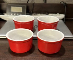 Four Pieces VINTAGE POTTERY RAMEKINS.Beautiful Red And White - Bild 1 von 5