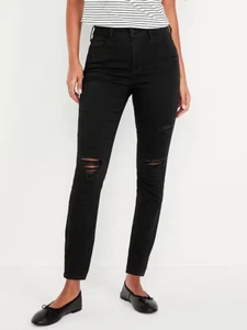 Old Navy Rockstar Super-Skinny Jeans Womens 4 Black Ripped Distressed NEW - Picture 1 of 13