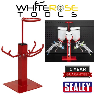 Sealey Spray Gun Holder Stand Heavy Duty 3 Gravity Feed Filter Ring Body Shop - Image 1 of 4