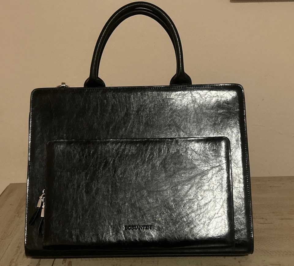 BOSTANTEN Maletín de Cuero Negro Mensajero Laptop Bolso de Transporte Bolso de Hombro Foto 1 de 4