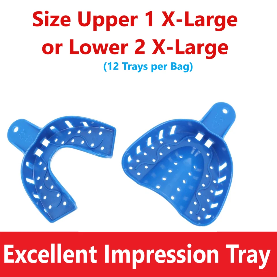 Excelente Bandejas de Impresión Dentales Perforadas #1 X-Grande Superior #2 XL Inferior, 12/Paquete Foto 1 de 1