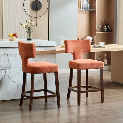 Set of 2 Barstools 26.4"Counter Height Bar Stools Linen Fabric Bar Chairs Orange - Image 1 of 4