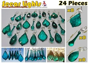CRYSTALS CHRISTMAS DECORATIONS PEACOCK GREEN 24 GLASS TREE DROPS BEAD CHANDELIER - Picture 1 of 12