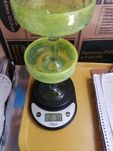 Heavy Clear Margarita Glasses Green Rims Hand Blown 9oz Drinkware Bar Set of 2 - Picture 1 of 14