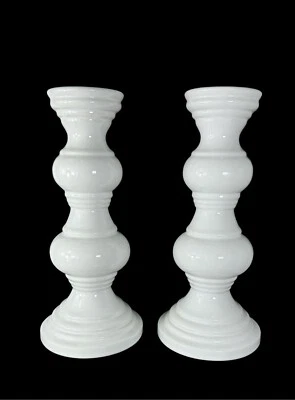 Williams Sonoma White 12” Ceramic Candleholders Pair Made In Portugal Lot Of 2 - Image 1 of 3