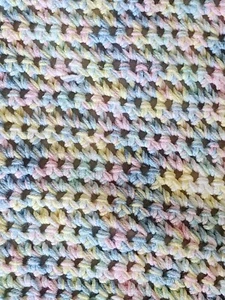 Pastel Crocheted Baby Afghan Green Blue Yellow Pink 40”x 30” Throw Blanket - Picture 1 of 8