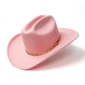 New! Youth girl's PINK FAUX FELT WESTERN COWBOY HAT w/ Elastic head band - Picture 1 of 1