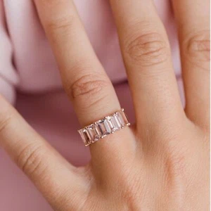2.5Ct Lab-Created Peach Morganite Wedding Band Half Eternity 9ct SOLID Rose Gold - Picture 1 of 5