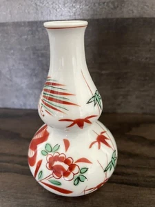 Chinesische rot, grün und weiß Porzellan Kürbis Form Vase 4,5" - Bild 1 von 12
