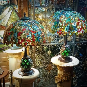 Set 2 Laburnum Stained Glass Tiffany Studio Style Lamps  - Picture 1 of 15