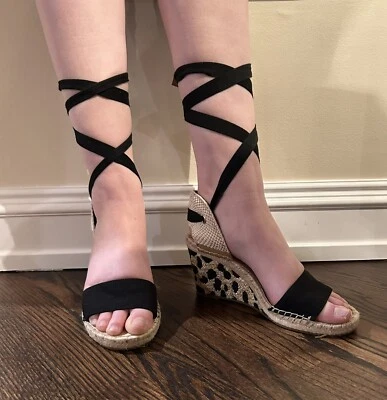 VINCE CAMUTO Levernta Lace-Up Platform Sandal Black Leopard Strappy Shoes 8M - Image 1 of 4