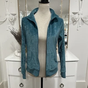 BCBGMaxAzria Teal Velour Zip Up Jacket y2k Sz M Tracksuit Rhinestone - Picture 1 of 12