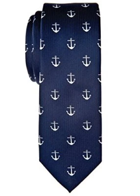  Corbata delgada clásica de microfibra tejida con patrón de anclaje de 2" azul marino Foto 1 de 3