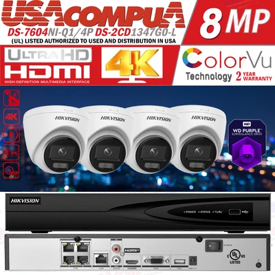HIKVISION 4CK PoE NVR DS-7604NI-Q1/4P 4K 4MP ColorVu Security IP Camera System