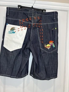 RGTN Mens Y2K VTG Denim Shorts  Streetwear 44 x 13 Baggys Shorts Embroidered NEW - Picture 1 of 14