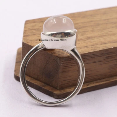 Massiver 925 Sterling Silber natürlicher Rosenquarz Damen Ring verstellbar 5-7 - Bild 1 von 4