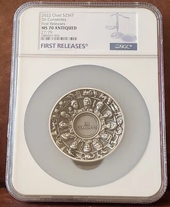 2022 NGC MS 70 CHAD 5oz Silver 25KF "Dii CONSENTES" 27/79 Antiqued - Picture 1 of 3