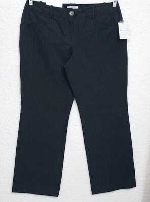 Pantalón MERONA Contour Fit Negro Pin Rayas Talla 14 38" Cintura Pierna Ancha *O Foto 1 de 4