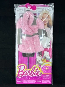 Barbie Fashion Pink Fur Coat w/ Faux Leather Sleeves Shoes & White Purse, 2014 - Picture 1 of 2