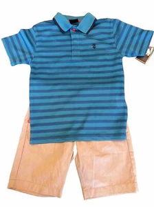 NWT Izod 2 Piece Set Size 6 Boys Blue Striped Shirt Gray Shorts - Picture 1 of 6