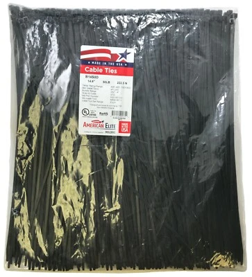 SHERCO-AUTO (100) Black 14" Inch Nylon Cable Wire Wrap Zip Ties 50 LBS UV Resistant - USA