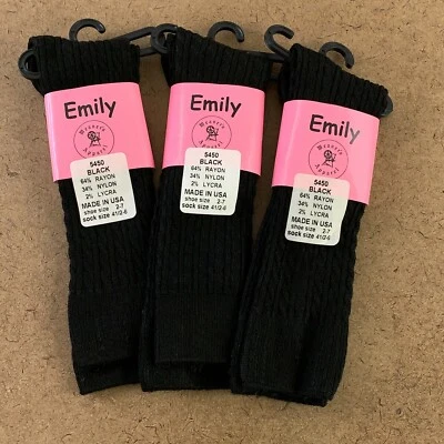 Emily Girls Shoe Size 2-7 Black Cable Knit Knee High Socks 3 Pairs NWT - Image 1 of 3