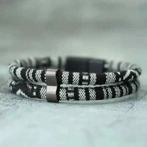 Brazalete de cuerda de tela colorida bohemia para hombre/mujer cierre magnético - negro - Imagen 1 de 8