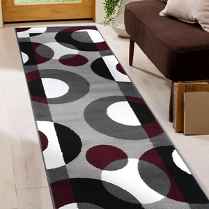 Burgundy Modern Circles Soft Runner Rug for Home & Office 2' x 7'2 - Picture 1 of 12