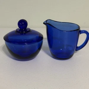 Vintage Set Anker Hocking Milchkännchen und Zucker Kobaltblau Glas - Bild 1 von 8